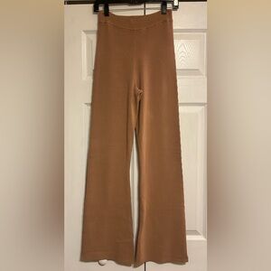 h:ours Tan Wide Leg Sweater Knit Pants with Open Side detailing